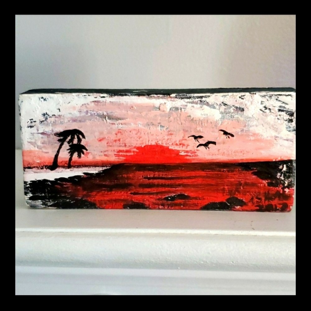 Red Skies at Night Block Painting by T. S. Hori